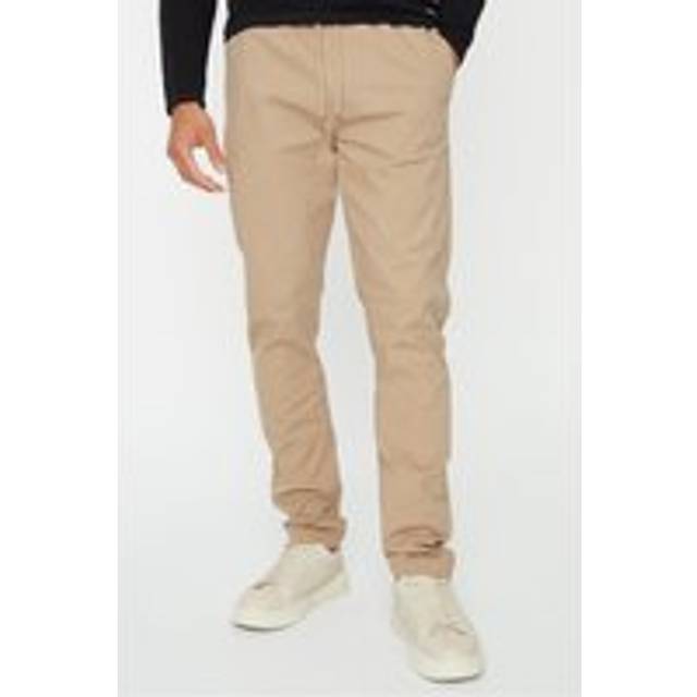 Slim Fit Pull-On Chino Trousers - Stone - 30 Waist 32 Leg - Threadbare