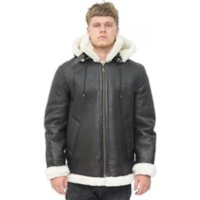 (S) Mens Sheepskin Flying Jacket Hooded B3 Cream