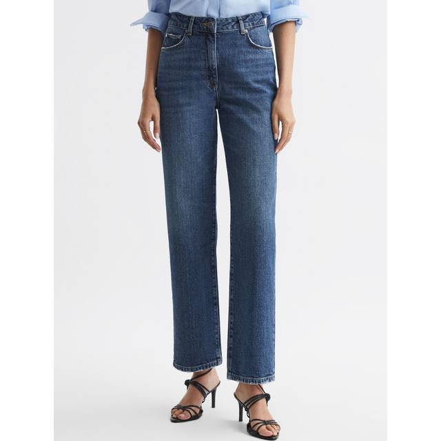 Reiss Womens Mid Blue Selin Cropped Straight-leg Mid-rise Stretch-denim Jeans 32 - MID BLUE