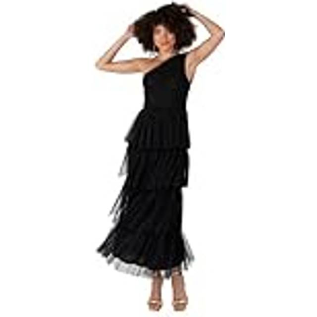 Anaya With Love Asymmetric Tiered Tulle Dress, Black