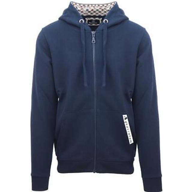 Aquascutum Mens Branded Taped Pocket Navy Blue Zip-Up Hoodie - Size Medium