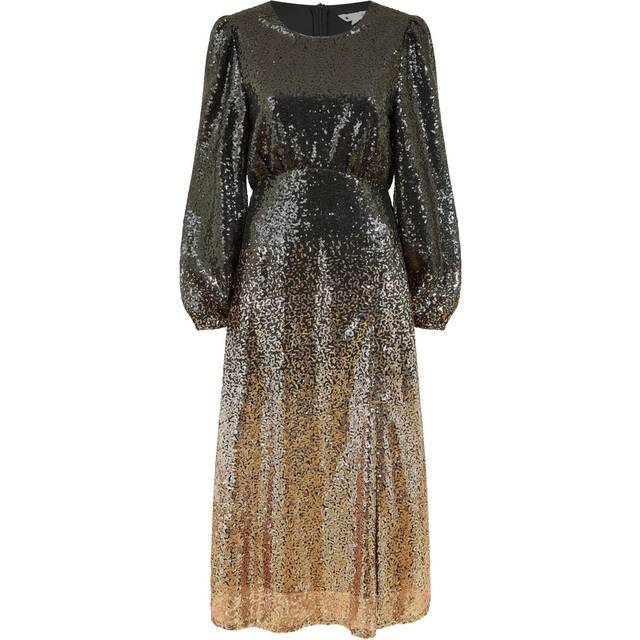 Yumi Womens Black And Gold Sequin Ombre Long Sleeve Midi Dress - Size 10 UK