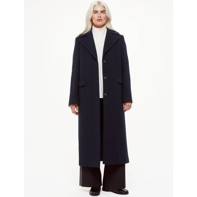 Whistles Petite Amalia Longline Wool Blend Coat, Navy