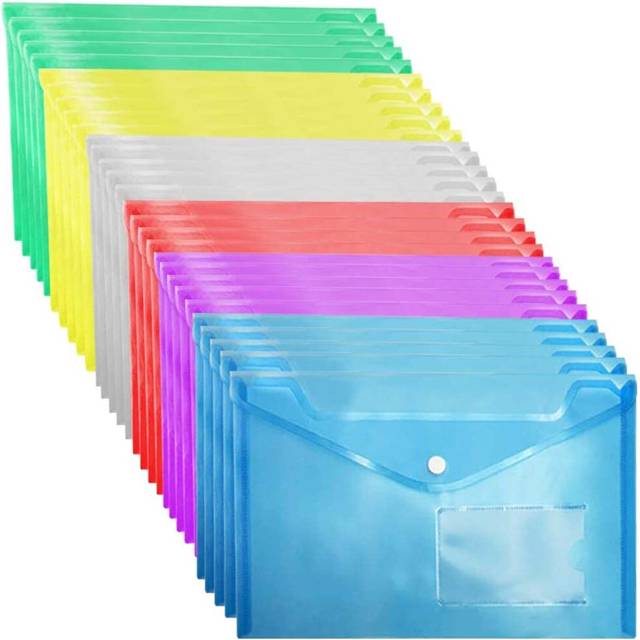 A5-Plastic-Wallets-Folders Document Files with Press Stud Foolscap Popper Wallet Folder Pockets (30 Pcs)