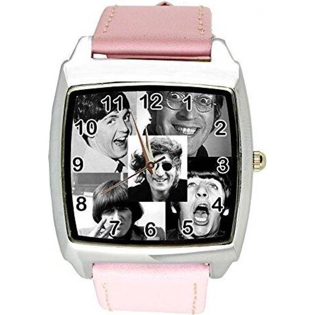 The Beatles Crazy Quartz Square Watch Real Leather Pink Band Dial E5