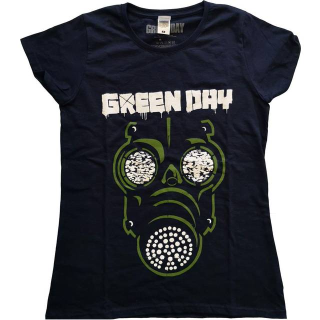 Green day t shirt green mask band logo official womens skinny fit navy blue xl
