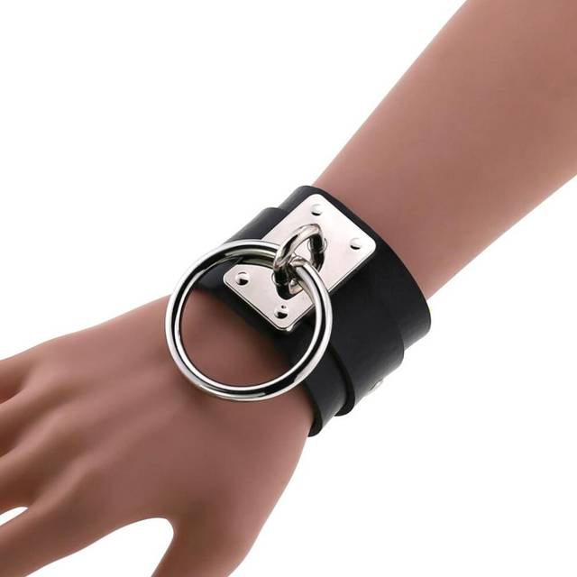 Black Leather Wristband Cuff Bracelet Goth Gothic Punk Women Men Emo Metal Armbands Wrist Jewelry Accessories