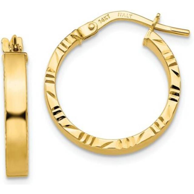 Quality Gold TF814 14K Yellow Gold Small 3 mm Diamond-Cut Edge Polished Hoop Earrings