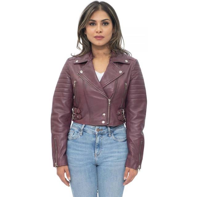 (24) Ladies Short Gothic Burgundy Biker LEATHER Jacket