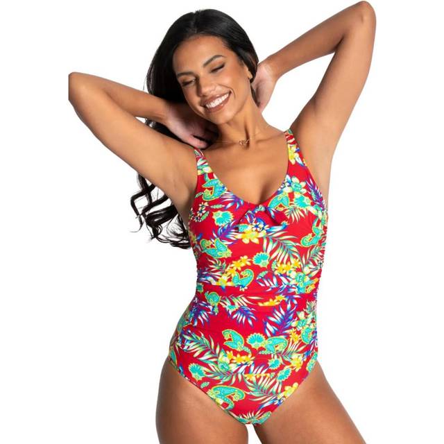 Pour Moi Heatwave Scoop Neck Control Swimsuit - Red Floral - S - 10