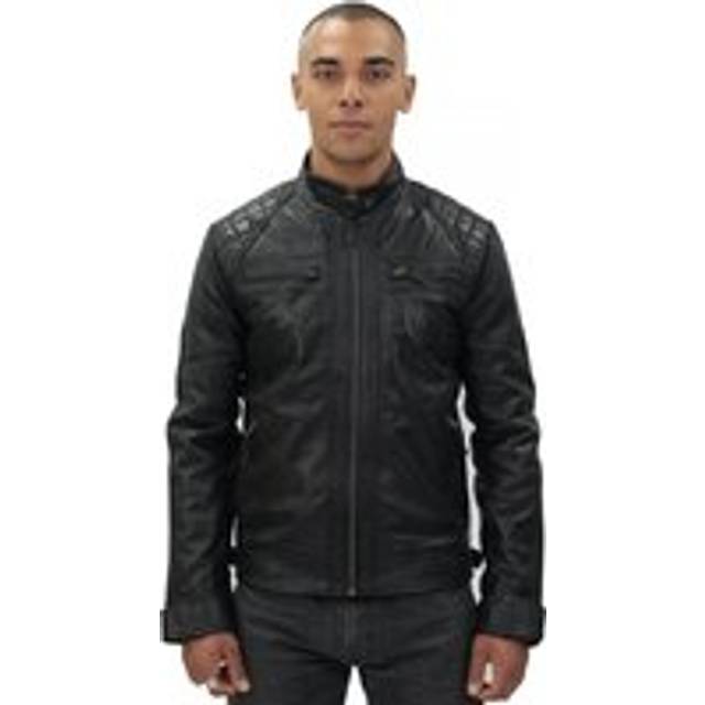 (M) Mens Black Leather RockRacing Quilted Biker Jacket