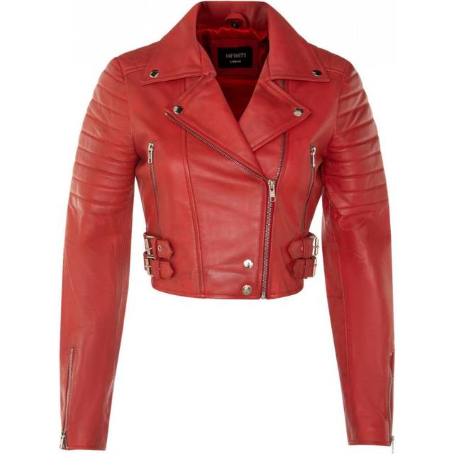 (20) Ladies Short Body Gothic Red Biker LEATHER Jacket