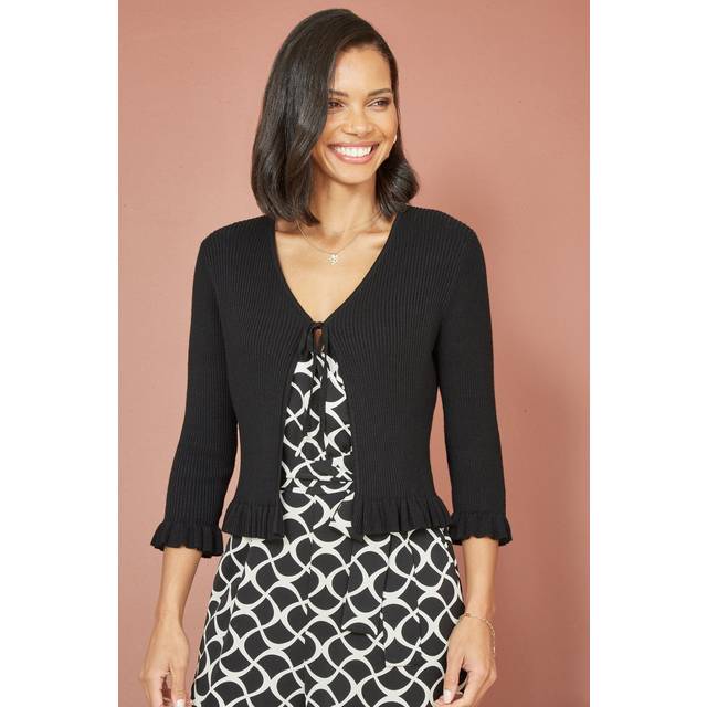 Yumi Tie Up Frill Hem Ribbed Cardigan