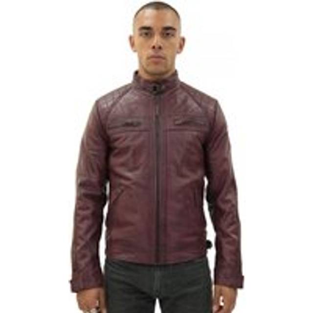 (5XL) Mens Burgundy Leather Racing Quilted Biker Jacket