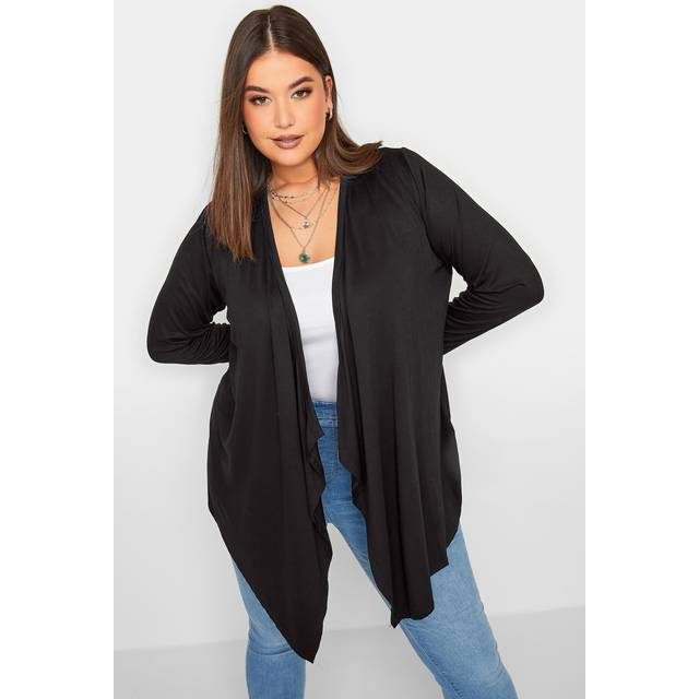 Yours Curve Black Edge To Edge Waterfall Jersey Cardigan, Women's Curve & Plus Size, Yours - 22-24