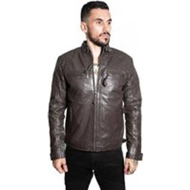 (2XL) Mens Coco Brown Rock Racing Quilted Biker Jacket