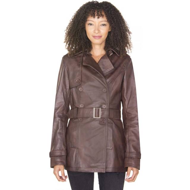 Infinity Leather Womens Nappa Trench Coat-Mosul - Brown - Size 18 UK
