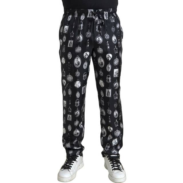 Black Religious Print Joggers Silk Men Pants - IT50 | L