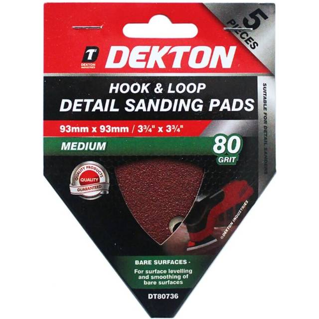 5pc Detail Palm 93mm Velcro Hook & Loop Sanding Pads Sheets 80 Grit - Dekton