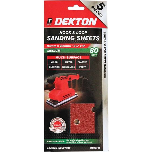 5pc 93 x 230mm Velcro Hook & Loop 1/3 Sanding Pads Sheets 80 Grit - Dekton