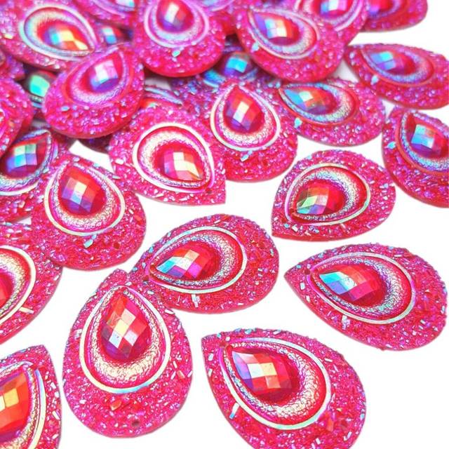 Sparkly Buttons Drop AB Color Sew On Crafts Rhinestones Flatback Beads Sewing for Costume Wedding Dress Decorations 18x25mm 50pcs (Rose Red)