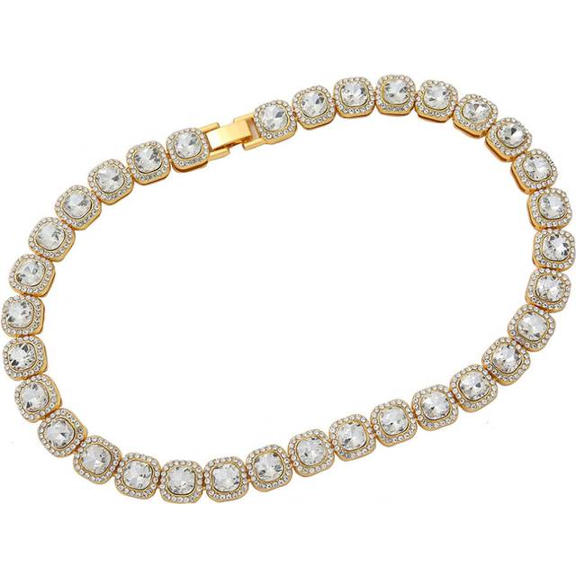 (Light Yellow Gold Color, 45cm) Big Zircon Cuban Chain Hiphop Necklace for Women and Men Party Punk Micro Pave CZ Collares Choker Silver
