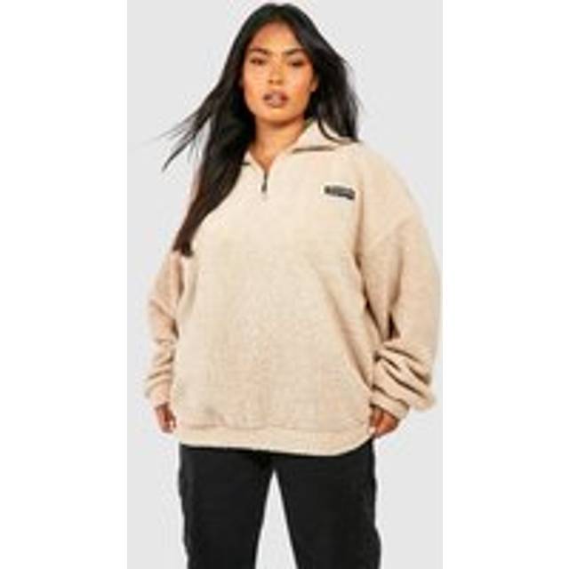 Womens Plus Borg Funnel Neck Zip Jumper - Beige - 20, Beige
