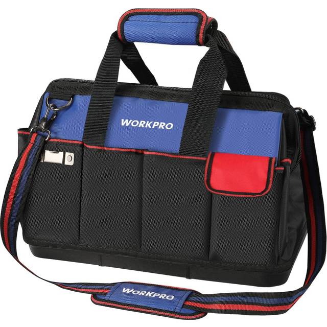 WORKPRO Tool Bag  18 Inch Tool Bag with Waterproof Molded Base  Open Top Tool Organizer Bag with 20 Pockets  Adjustable Shoulder Strap