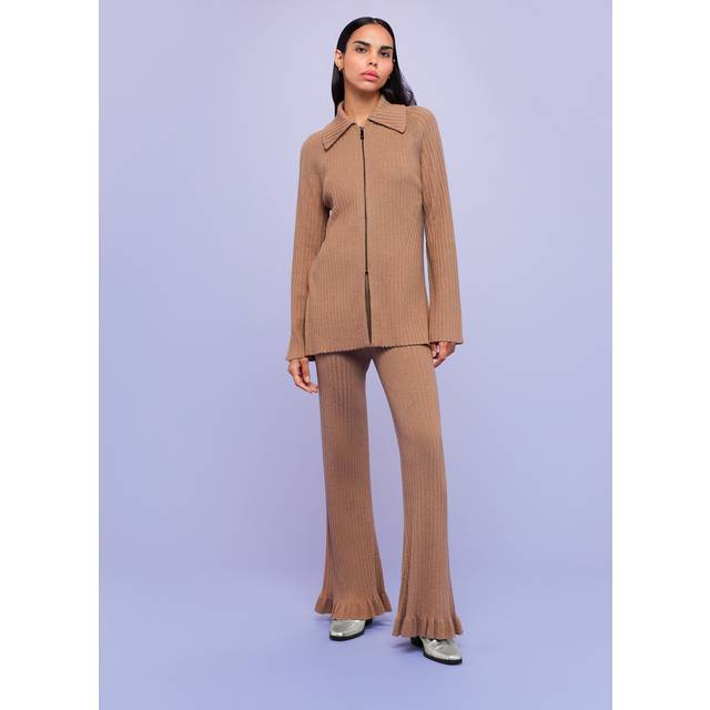 Whistles Womens Tan Loki Flared-leg High-rise Knitted Trousers Xl - TAN