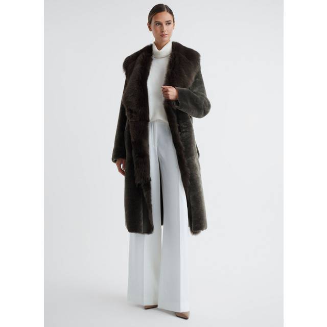 Reiss Dahlia Reversible Longline Leather & Shearling Coat