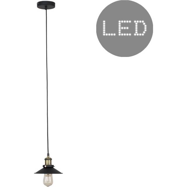 Colonial Black and Antique Brass Ceiling Light Pendant with Tapered Shade - led Filament Bulb In Warm White