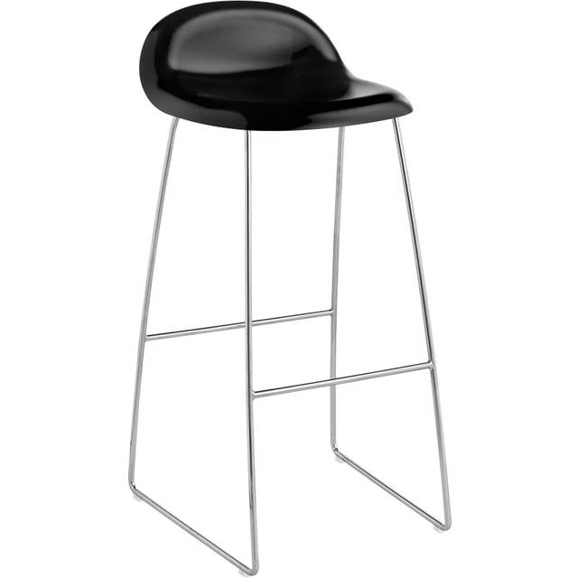 Gubi - 3D Bar Stool, Unupholstered, Chrome Sledge Base, Top - Black Stained Beech - Barstolar & barpallar - Träfärgad - Metall/Trä