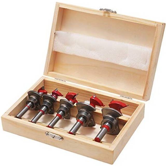 TOPWAY Forstner Bits Set 5PCs, 15-35mm Cemented Carbide Adjustable Positioning Drill Bit with Depth Stoper for Woodworking Hinge Hole Drilling Cutting