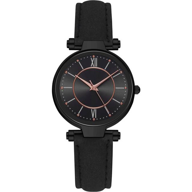 2 Pcs Popular Ladies Women Casual Fashion Business Simple Alloy Leather Belt Watch Analog Quartz Wristwatches