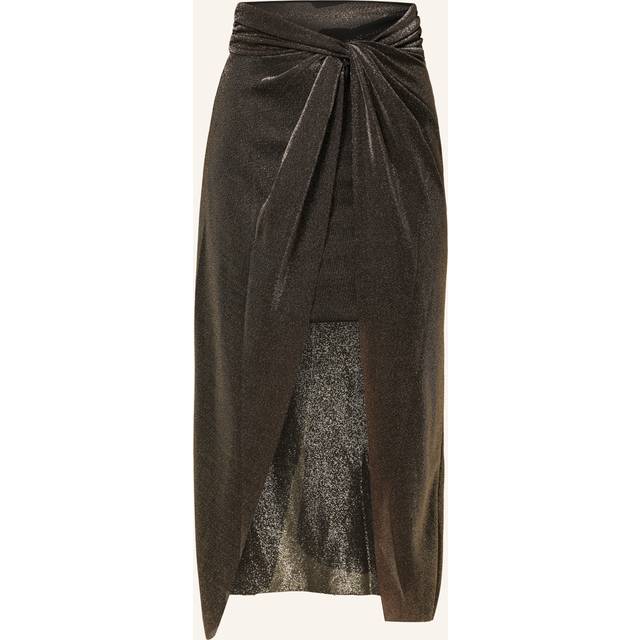 Allsaints Womens Gold Sami Metallic Front-knot Woven Midi Skirt 6 - GOLD