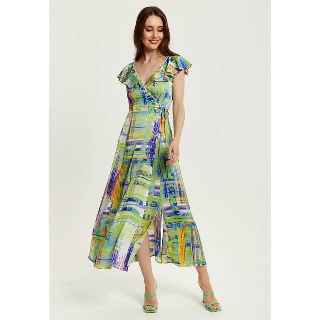 Womens Abstract Print Maxi Wrap Dress In Sage And Purple - Green - 8