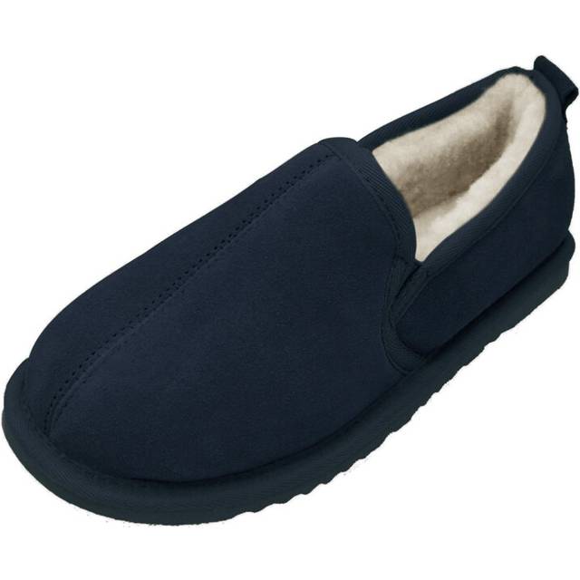 (10 UK, Navy) Eastern Counties Leather Mens Sheepskin Lined Soft Suede Sole Slippers