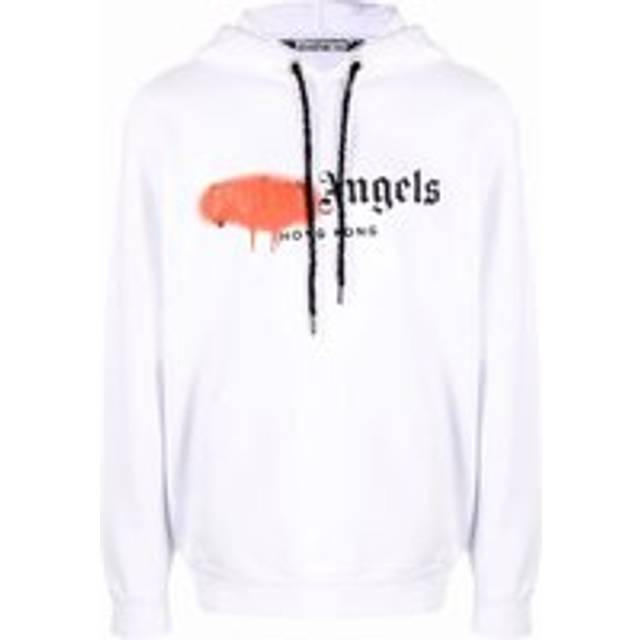 Palm Angels Mens Red Spray Hong Kong Hoodie White Cotton - Size Small