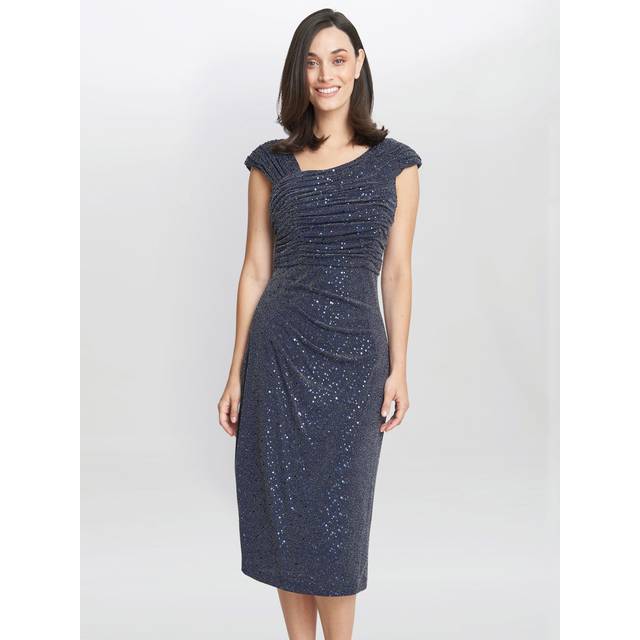 Gina Bacconi Celia Metallic Sleeveless Dress, Navy/Silver