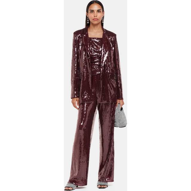 Whistles Womens Plum/claret Sandra Sequin-embellished Wide-leg High-rise Stretch-recycled Polyester Trousers 8 - PLUM/CLARET