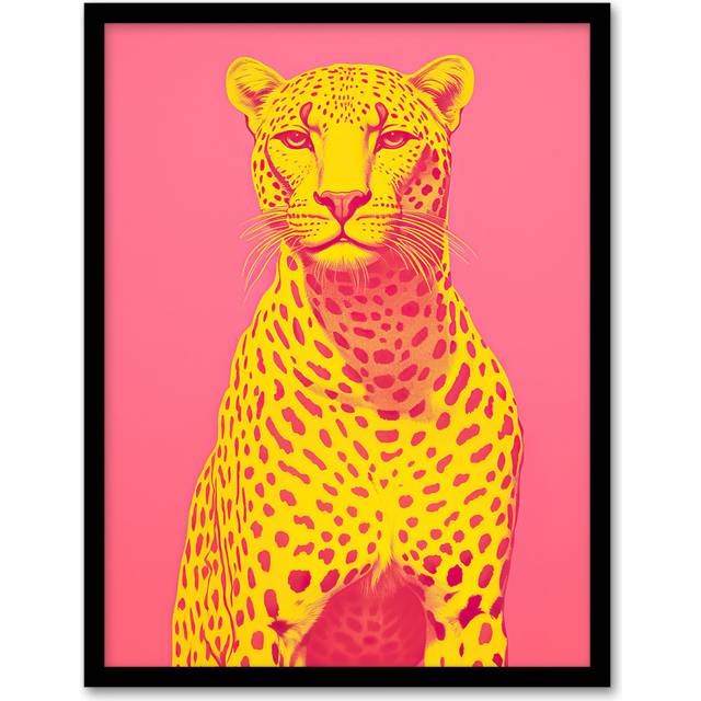 Wall Art Print Cerise Cheetah Bold Animal Yellow Pink Living Room Framed - W12 inch x H16 inch