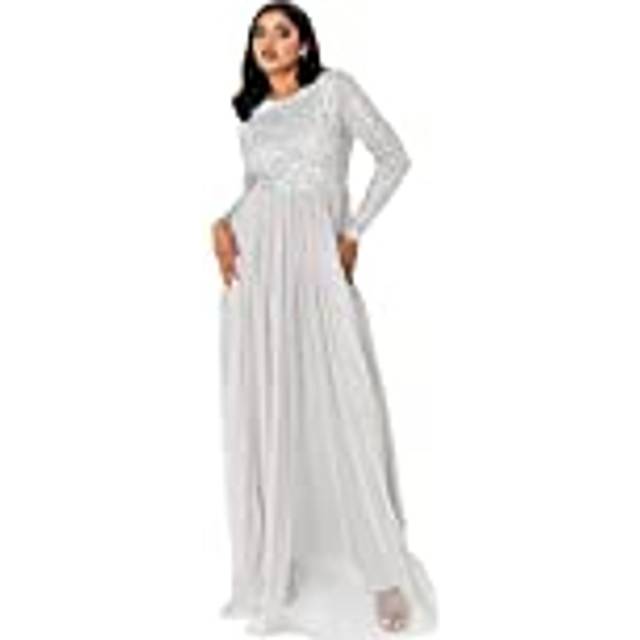 Embellished Long Sleeve Maxi Dress - Grey - 16