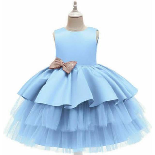 (2-3, Blue) Baby Kids Flower Girls Bridesmaid Dress Party Formal Wedding Birthday Princess