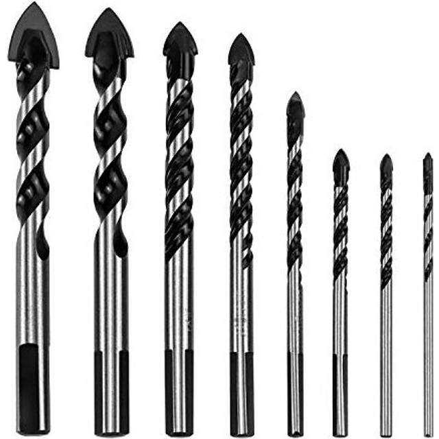 QWORK? 8 Pcs Multi Material Drill Bit Set 3, 4, 5, 6, 8, 10, 14, 16 mm for Tile,Concrete, Brick, Glass, Plastic and Wood Tungsten Carbide Tip