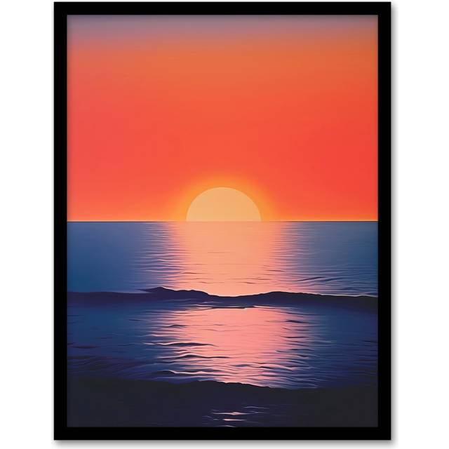 Wall Art Print Morning Glory Sunset on Sea Orange Blue Living Room Framed - W12 inch x H16 inch