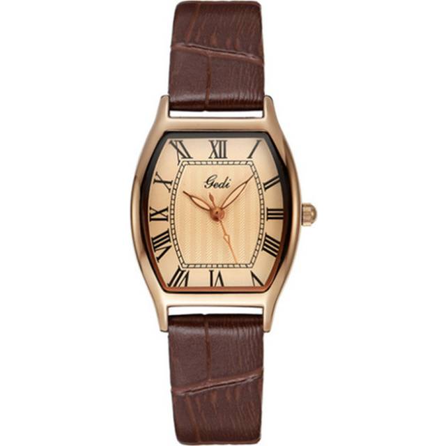 W65 Coffee Color Ladies Retro Style Wine Barrel-shaped Belt Watch Simple Quartz Waterproof Watch Girls Decorative Watch Jewelry