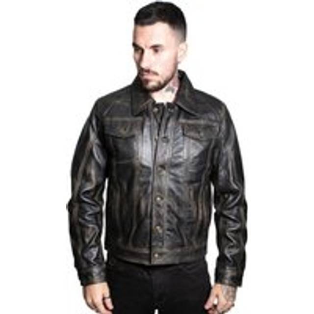 Infinity Leather Mens Men’s Retro Trucker Jacket-Constantine - Black - Size 2XL