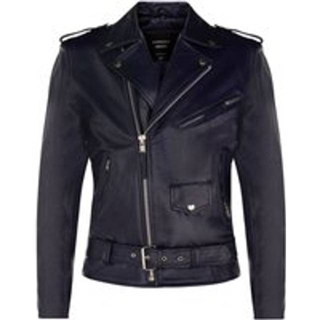 Herr läder Brando Biker jacka rock motorcykel retro dölj motorcykeljacka, Marinblått Xsp, XXL