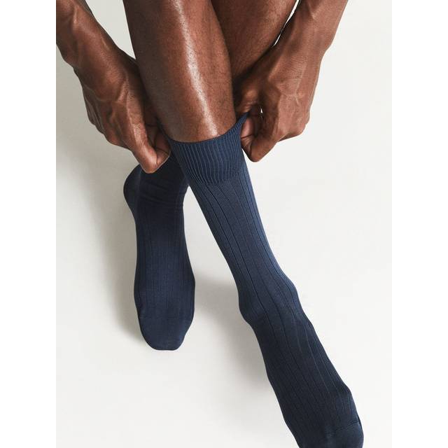 Reiss Fela Cotton Blend Ribbed Socks, Blue