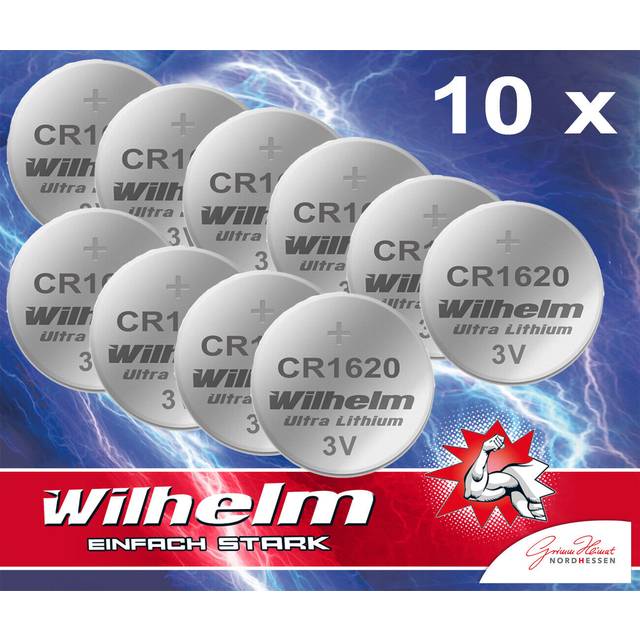 10x CR1620 WILHELM litiumknappcell 3 V 70 mAh ø 16 x 2,0 mm batteri DL1620, 6620